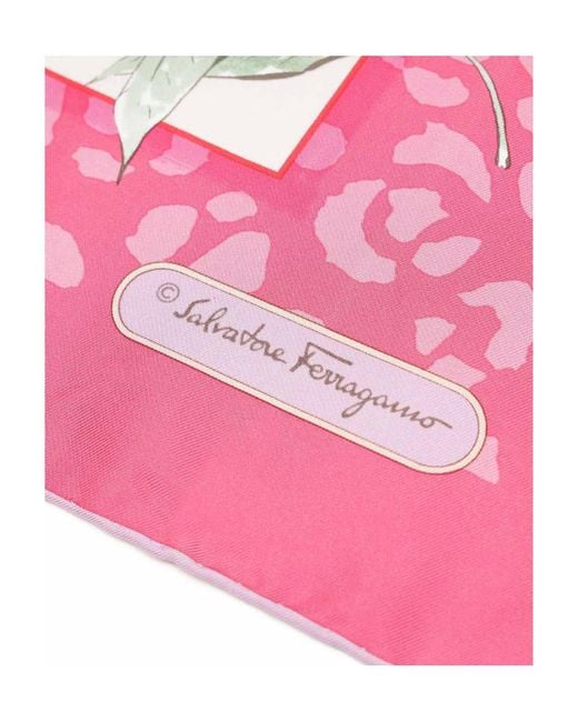 Ferragamo Pink Printed Silk Scarf