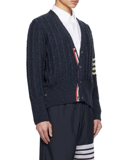 Thom Browne Blue 4-Bar Knitted Cardigan for men
