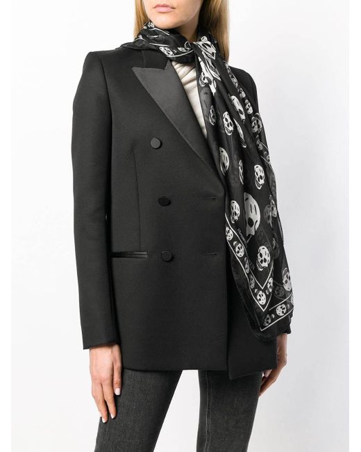 McQueen Black Skull Printed Finished Edges Scarf