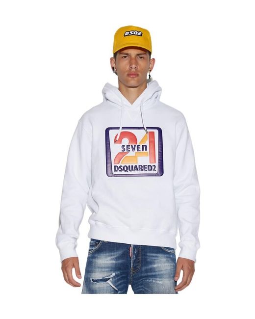 DSquared² White Logo-Print Pullover Hoodie for men