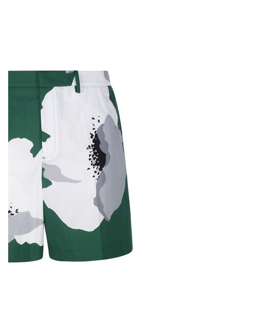Valentino Green Flower Portrait-Print Poplin Bermuda Shorts for men
