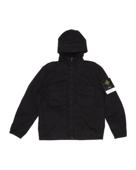 Stone Island Black Zip-Up Hooded Jacket for men