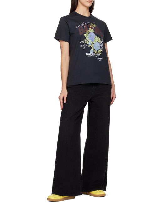 Ganni Black Flower Printed T-Shirt