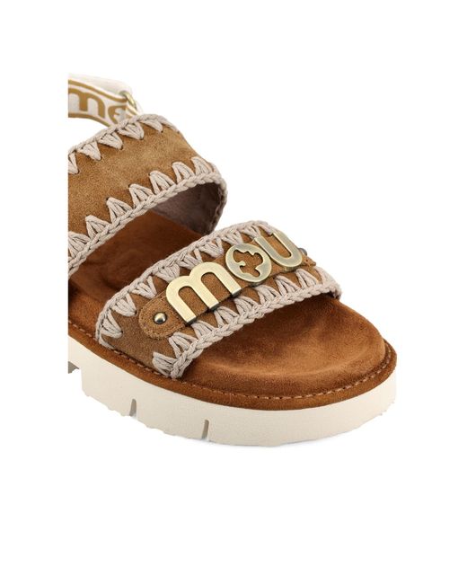 Mou Brown Bio Logo Plaque Open Toe Sandals