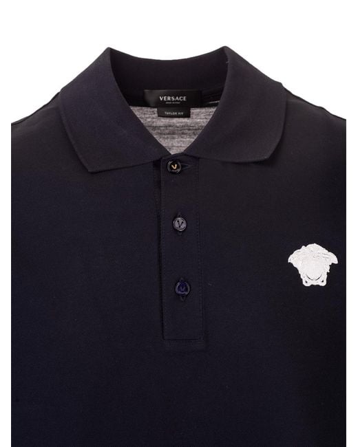 Versace Blue Medusa Embroidered Polo Shirt for men