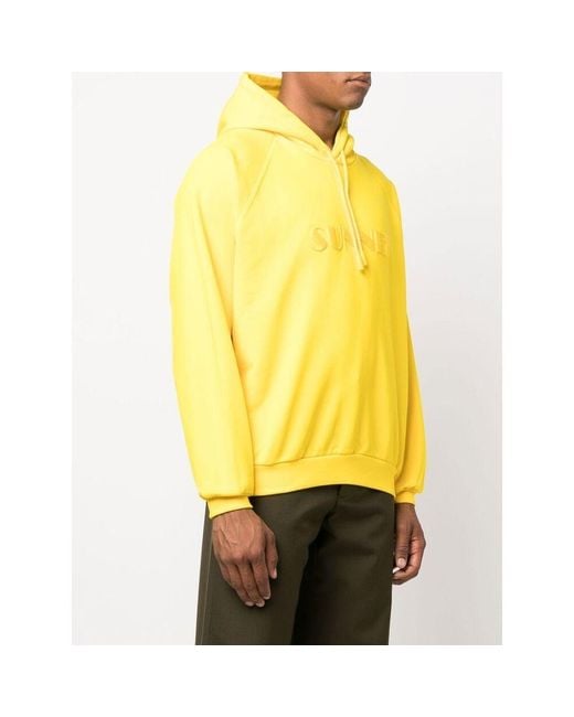 Sunnei Yellow Logo Embroidered Drawstring Hoodie for men