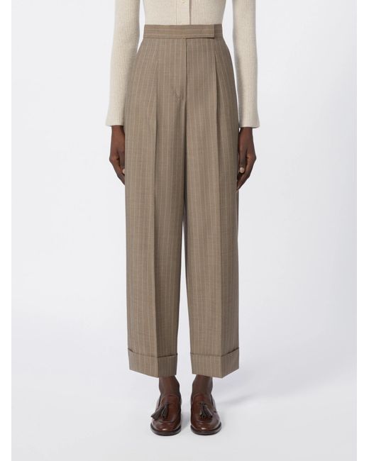 Max Mara Natural Mxmmanetta Ankle Cuff Pinstripe Pants