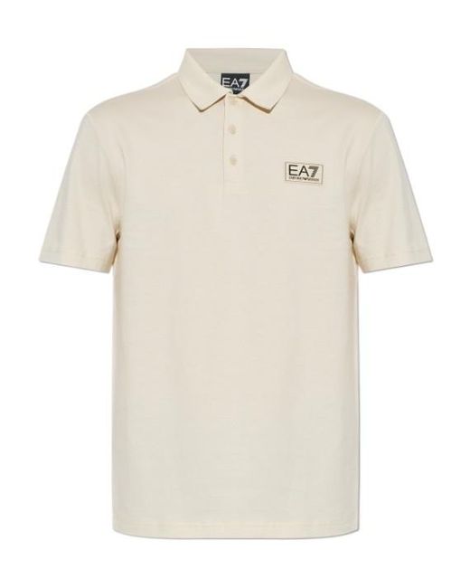 EA7 White Logo-Patch Short-Sleeve Polo Shirt for men