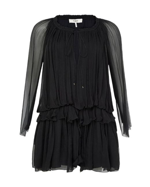 Chloé Black Mini Ruffled Dress