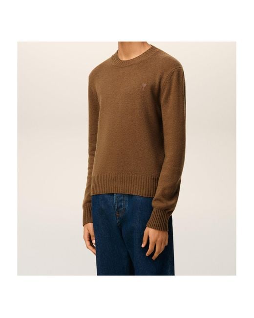 AMI Brown Ami De Coeur Crewneck Sweater for men