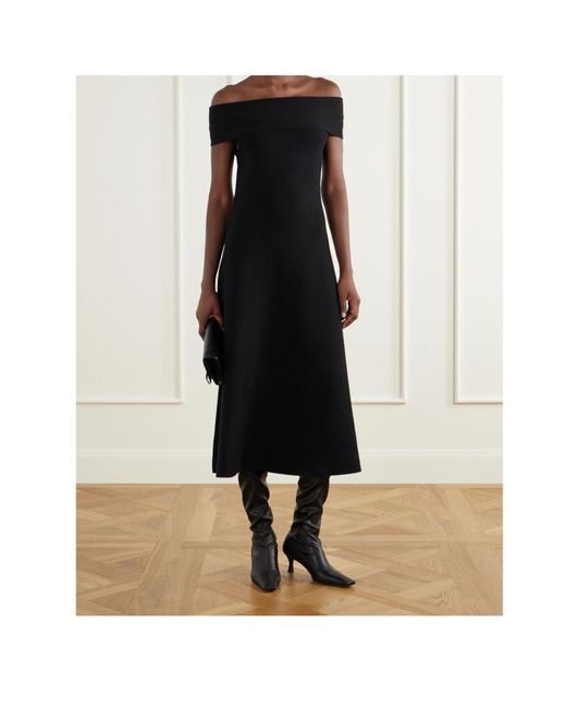 Jonathan Simkhai Black Camilla Wool Off-The-Shoulder Midi Dress