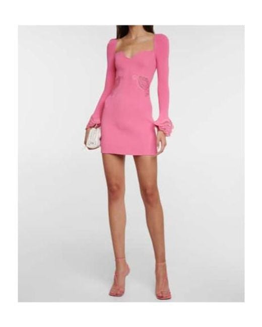 Self-Portrait Pink Lace-Trimmed Rib-Knit Minidress