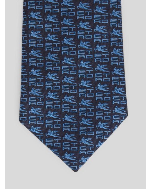 Etro Blue Monogram Embroidered Tie for men