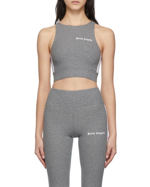 Palm Angels Gray Logo Printed Ribbed Knit Sport Bra