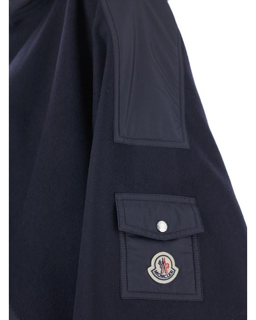 Moncler Blue Zip-Up Hooded Cape