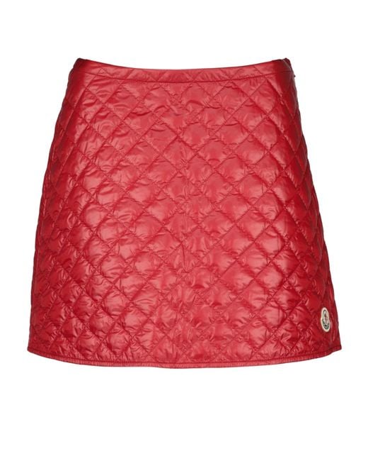 Moncler Red Logo Patch Quilted Mini Skirt