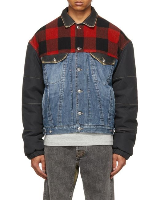 DIESEL Gray Checked Panel Denim Jacket for men