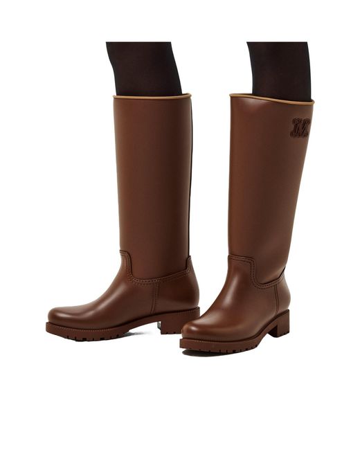Max Mara Brown Monogram Embossed Knee-High Leather Boots