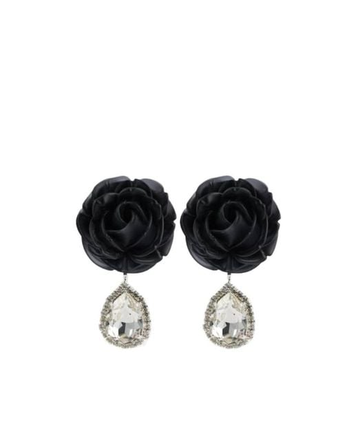 Magda Butrym Black Mini Rose Crystal-Embellished Drop Earrings