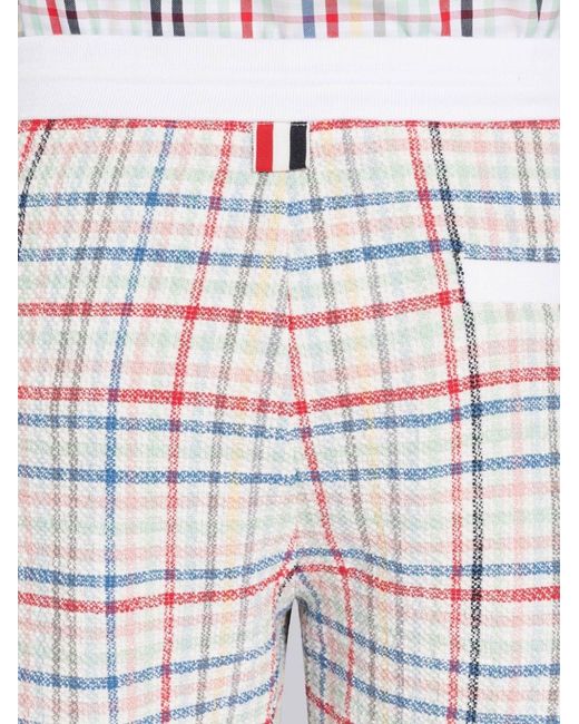 Thom Browne Blue Gingham-Check Drawstring Tweed Shorts for men