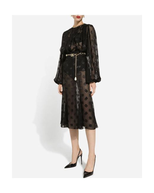 Dolce & Gabbana Black All-Over Dg Logo High Waist Godet Skirt