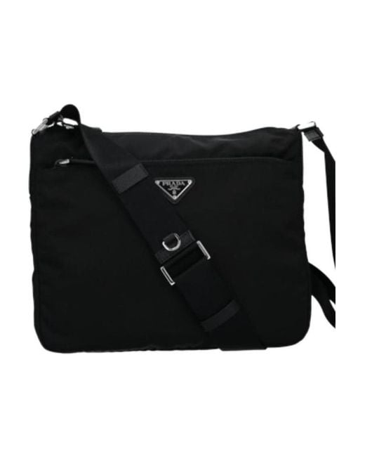 Prada Black Logo Plaque Zipped Shoulder Bag