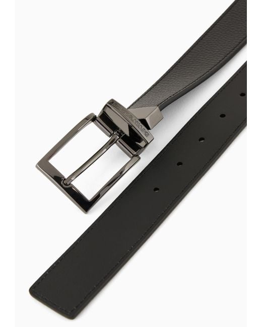 Emporio Armani White Reversible Logo Engraved Buckle Belt for men