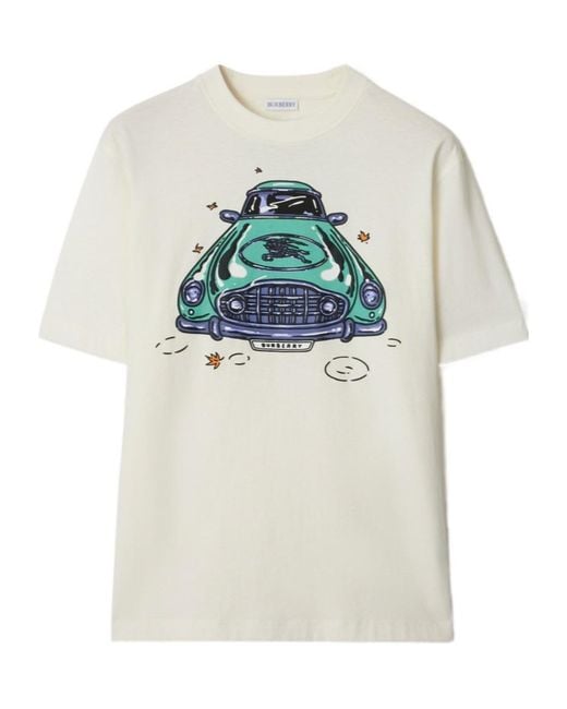 Burberry White Car Cotton T-Shirt for men