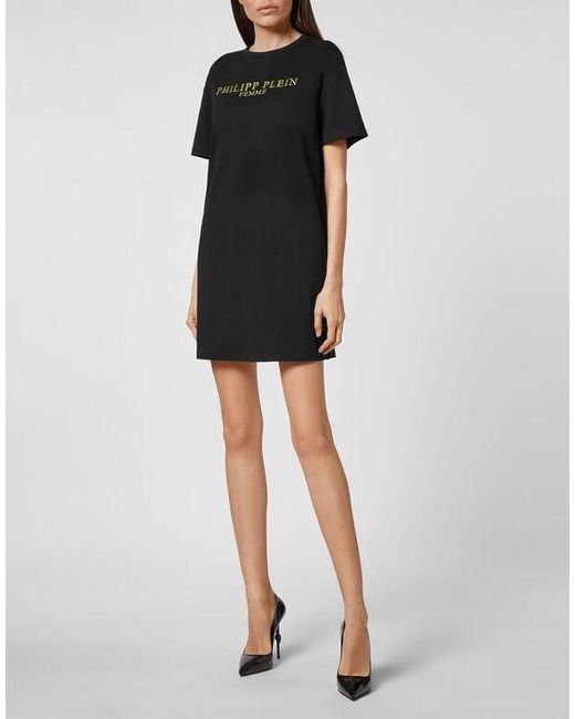 Philipp Plein Black Logo Details T-Shirt Dress