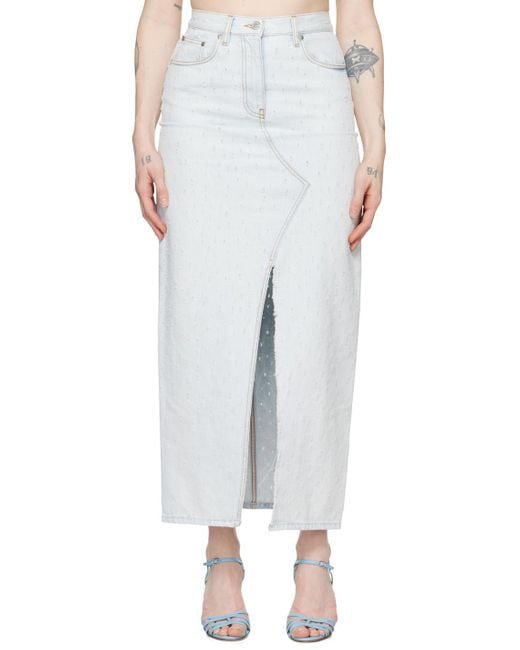 MSGM White Front-Slit Denim Midi Skirt
