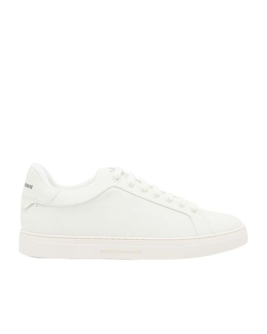 Emporio Armani White Logo-Detail Leather Sneakers for men