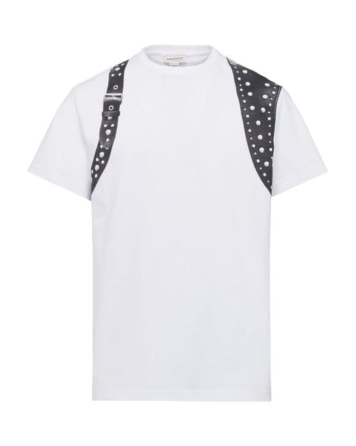 McQueen White Harness-Detailed Crewneck T-Shirt for men