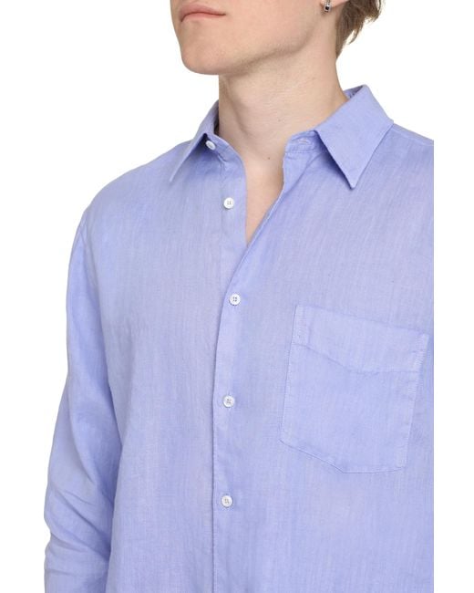 Aspesi Blue Button-Up Long-Sleeved Shirt for men