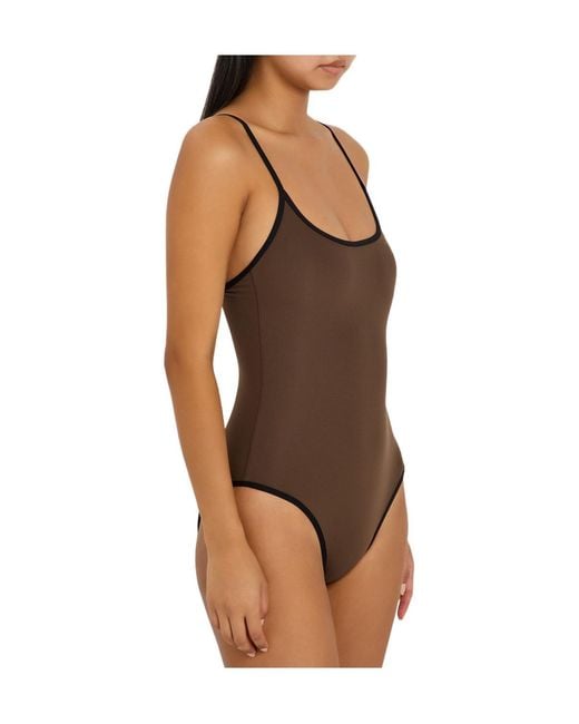 Totême Brown Contrast-Trim Swimsuit