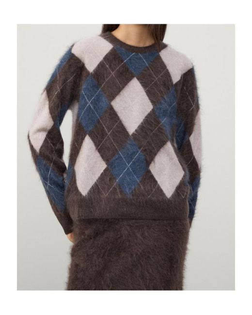 Lisa Yang Blue Margy Argyle-Pattern Crewneck Sweater