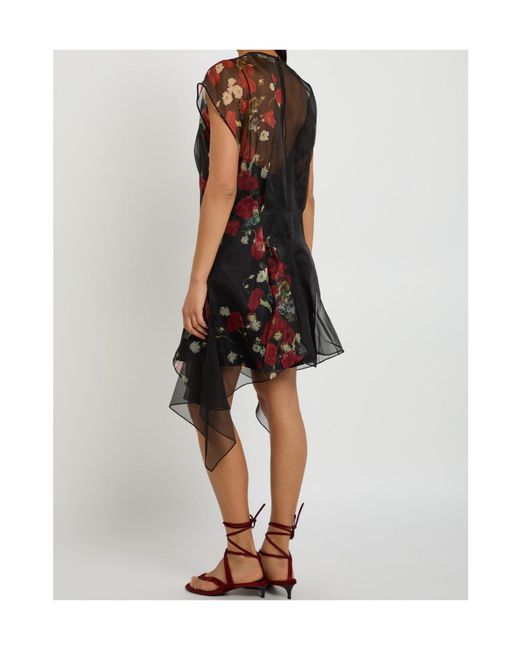 Khaite Black Merith Floral-Print Ruffled Silk Mini Dress