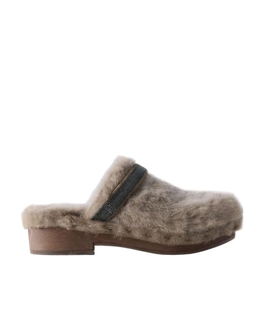 Brunello Cucinelli Brown Beaded Muller Shoes