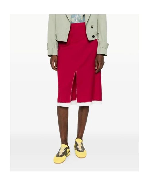 Marni Red Split-Hem Midi Skirt