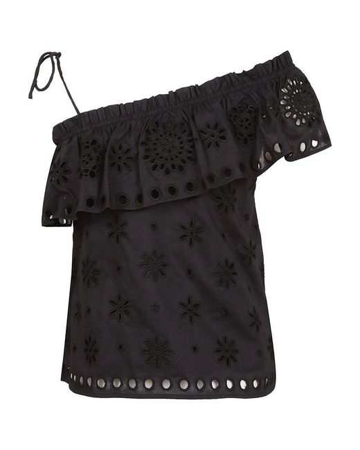 RED Valentino Black Hollow One-Shoulder Blouse