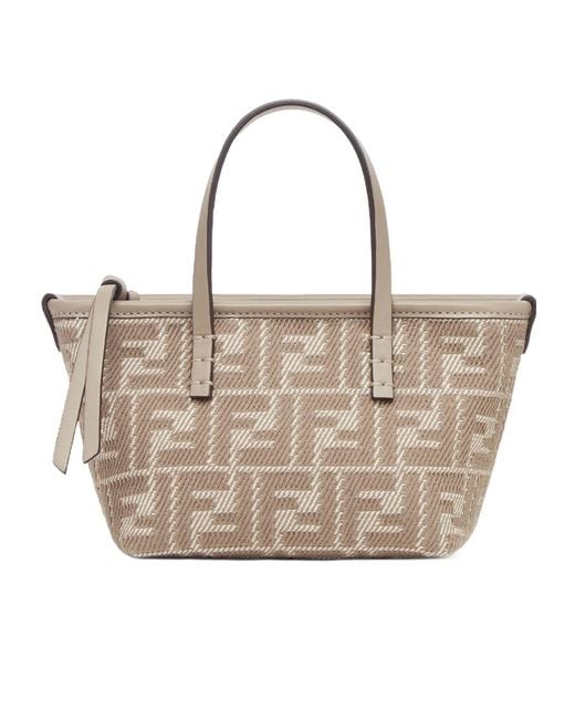 Fendi Natural Roll Ff Jacquard Mini Tote Bag