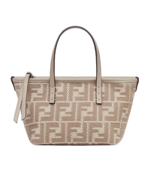 Fendi Roll Mini Ff Jacquard Mini Tote Bag in Natural | Lyst