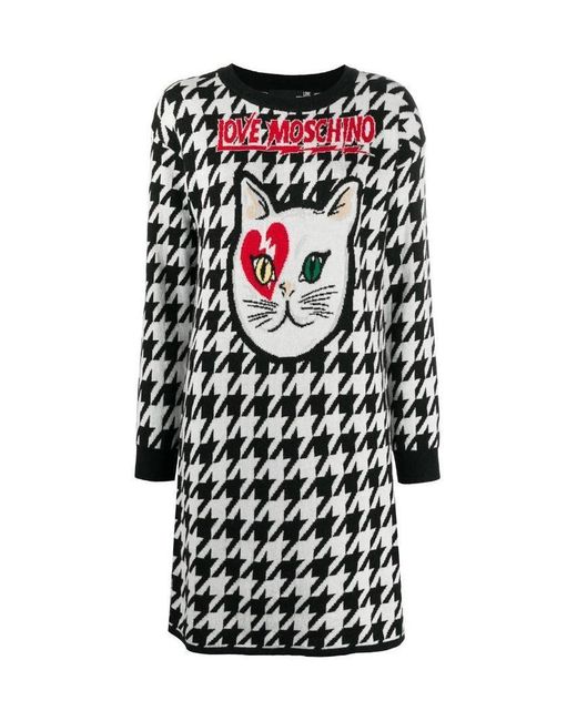 Moschino White Kitten Jacquard Straight Dress