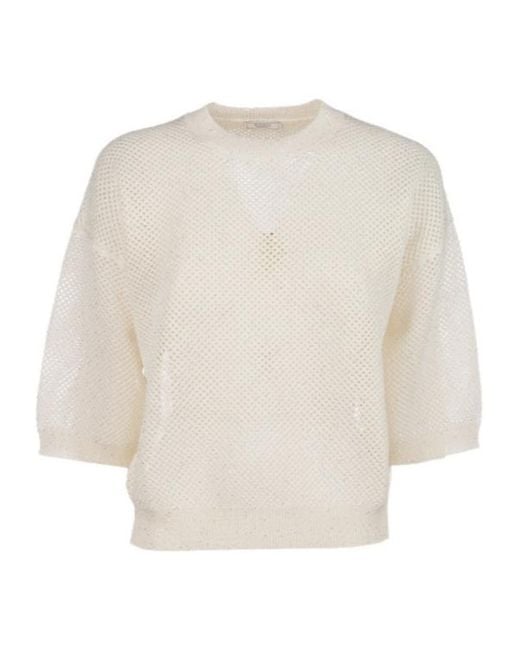Peserico White Sequin-Embellished Open-Knit Jumper