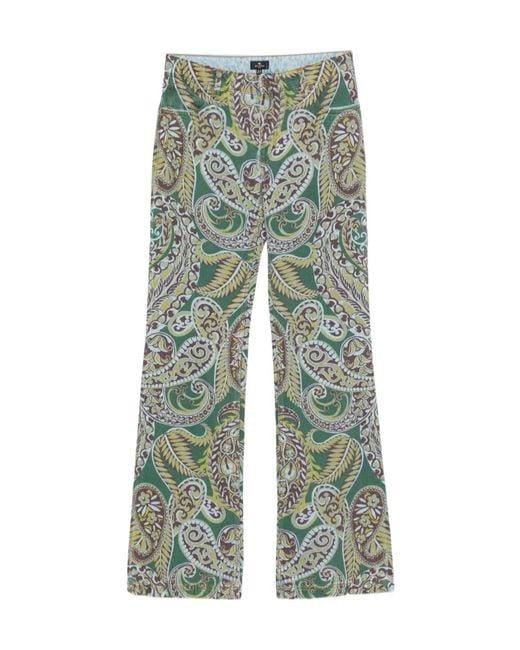 Etro Green Low Rise Printed Trousers
