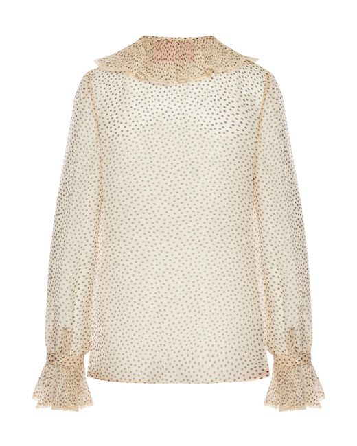 Valentino Natural Polka Dot Printed Ruffled Top