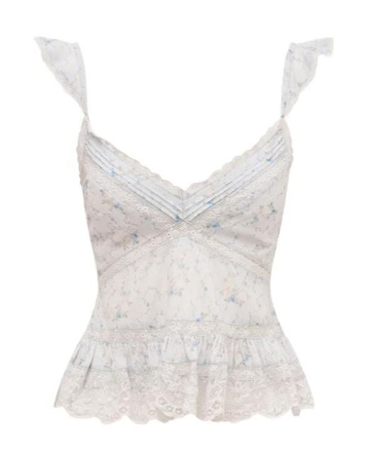 LoveShackFancy White Lainie Ruffled Lace Top