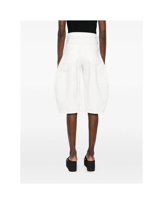 Sacai White Belted Cropped Denim Shorts