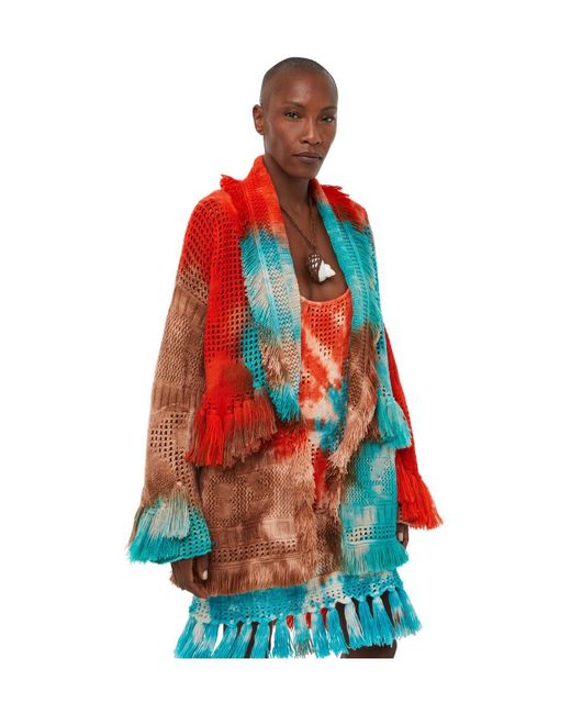Alanui Red California Dreaming Tie-Dyed Fringed Cardigan