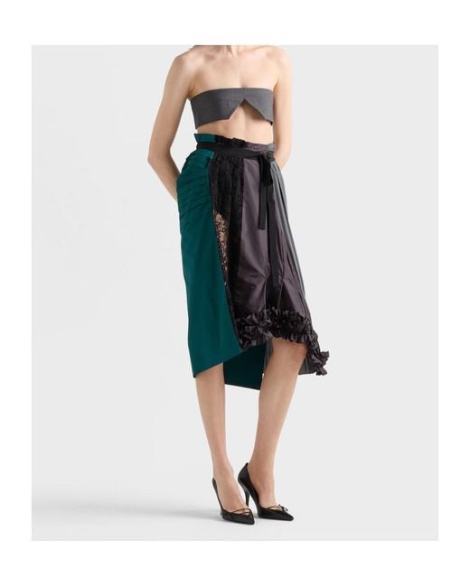 Prada Blue Floral Lace Detailed Midi Skirt