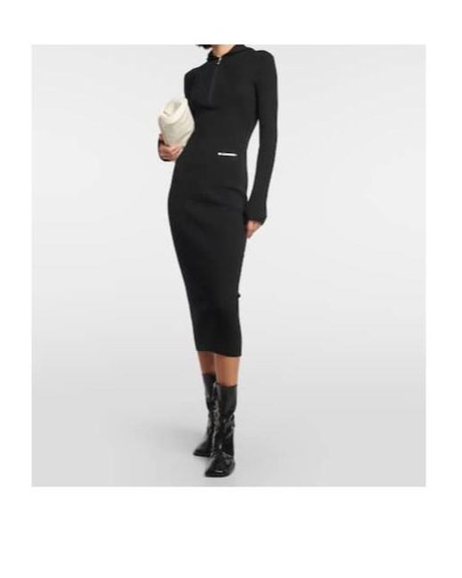Jil Sander Black Wool-Blend Midi Dress